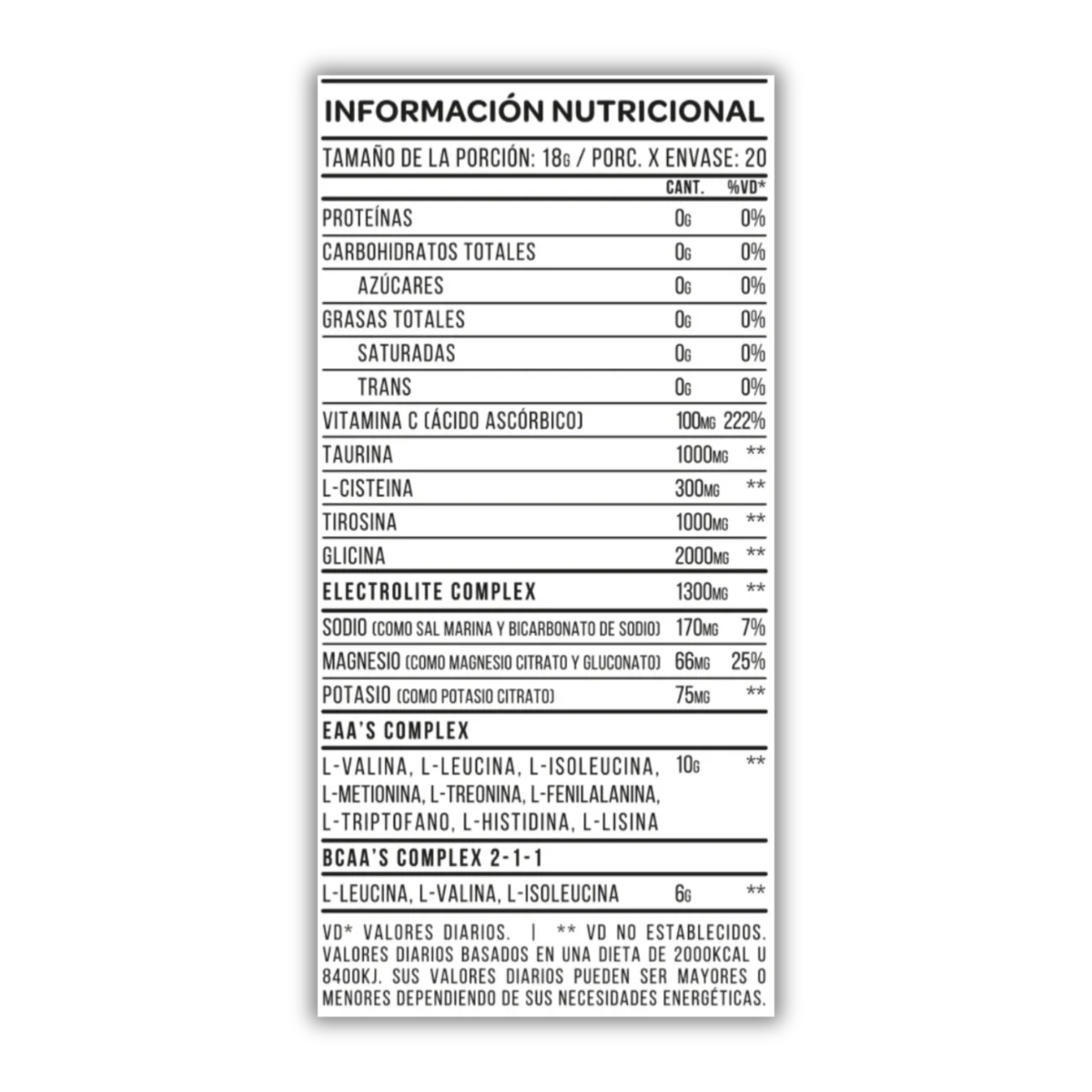 Star Nutrition Essential Tabla Nutricional