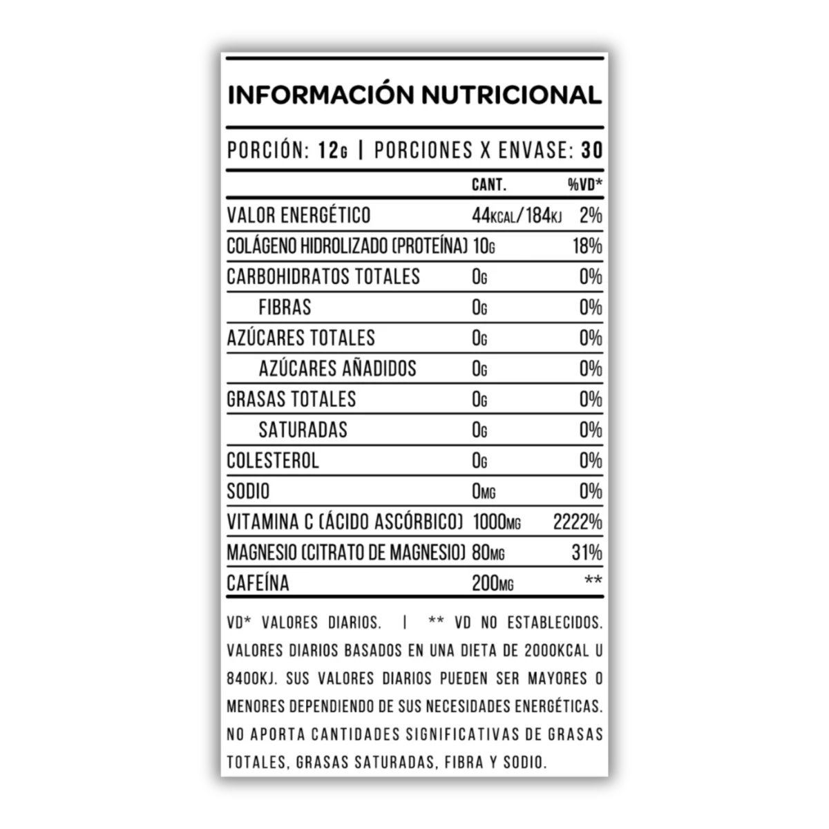 Star Nutrition Collagen Sport Tabla Nutricional