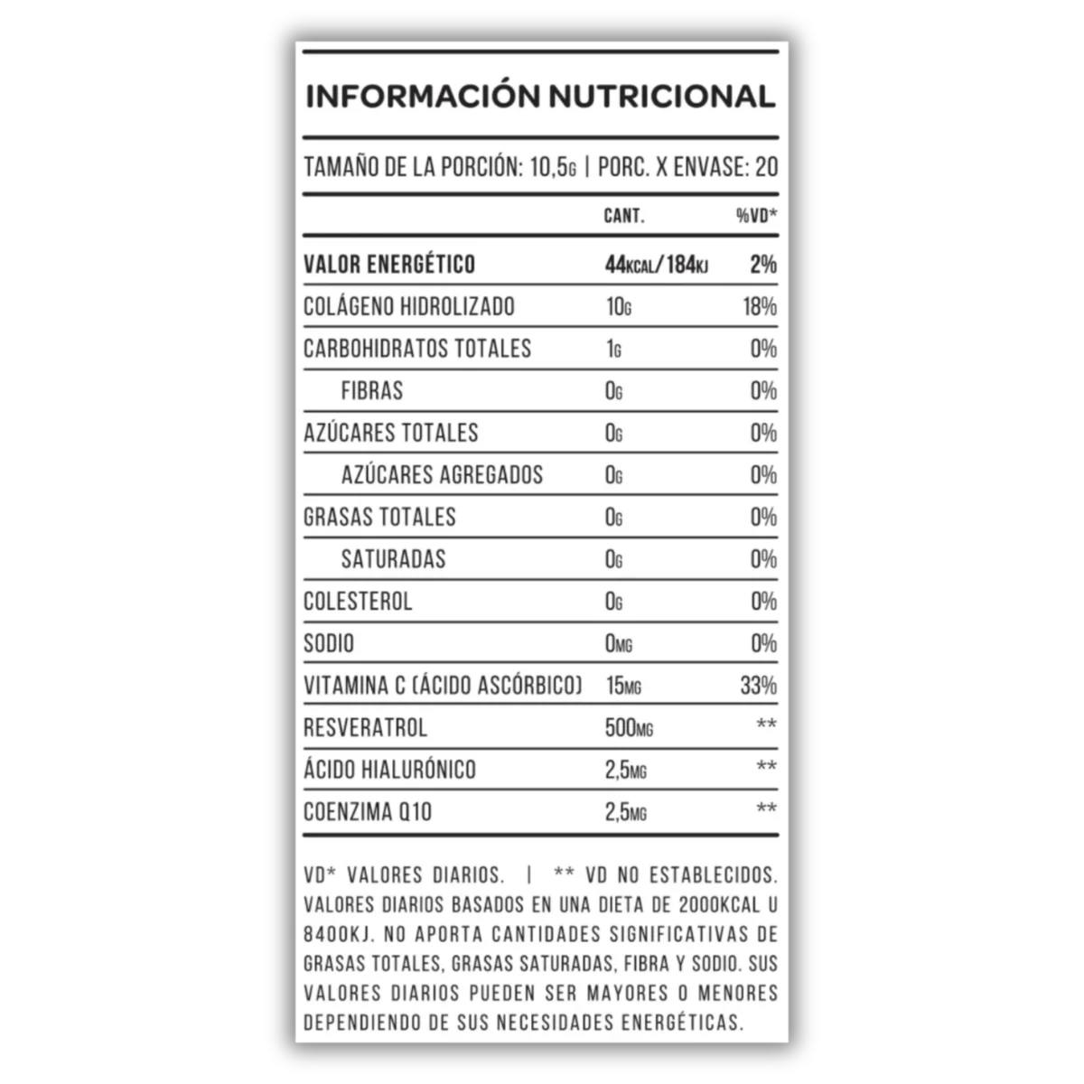 Star Nutrition Collagen Hidrolizado 210 grs Tabla Nutricional