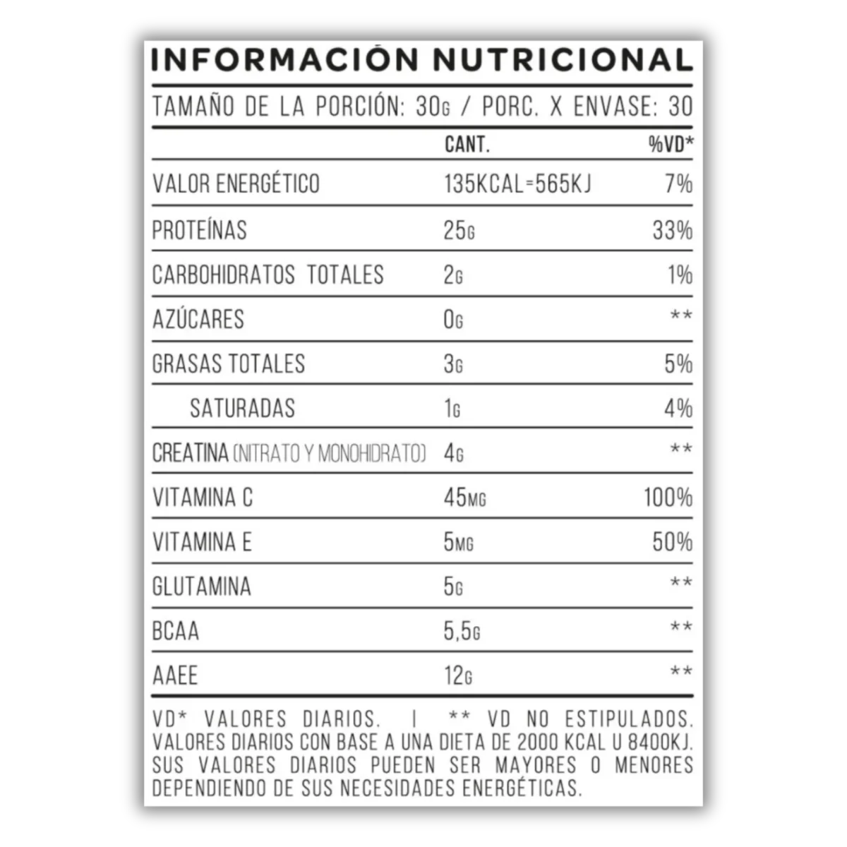 Star Nutrition Nitro Whey Tabla Nutricional